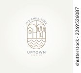 minimalist downtown or uptown city badge logo template vector illustration design. simple modern party city, bar, destination emblem logo concept