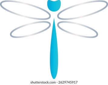 Ícone minimalista de libélula com uma cabeça em forma de dente e asas de gradiente lisas. Ideal para marcas dentárias, aplicativos limpos ou visuais de bem-estar.
