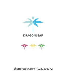 minimalist dragonfly leaf logo vector