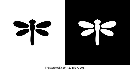 Silhueta minimalista da libélula no ícone de fundo preto e branco dividido