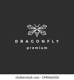 minimalist Dragonfly wings logo design with line art style on black background