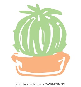 A minimalist drawing of a cactus with flowers in a pot, offering a modern design with soft colors and clean lines. Suitable for home decor, botanical art, and plant illustrations.