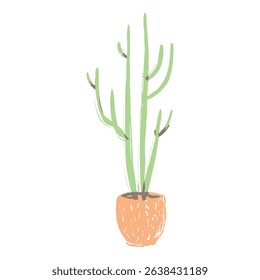 A minimalist drawing of a cactus in a pot, showcasing clean lines and a soft color palette. Ideal for use in home decor, botanical illustrations, and modern design projects.
