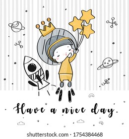 Minimalist drawing cartoon doodle with ink princess painting 