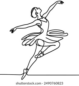 A minimalist drawing conveys the delicate beauty of a ballerina's mid-dance elegance.