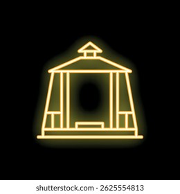Minimalist drawing of a gazebo with glowing neon effect on a black background