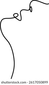 Minimalist drawing of a human face made with one solid line. The drawing was drawn by hand without artificial intelligence