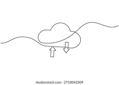 Dibujo minimalista que ilustra el almacenamiento de datos en la nube y los conceptos de transferencia en blanco.
