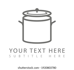 Minimalist drawing of a large pot with a lid. Ready logo
