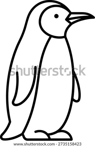 A minimalist drawing of a penguin with a simple outline, standing upright, with its head turned slightly to the right, showcasing a basic yet recognizable representation of the bird.
