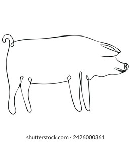 minimalist drawing of piglet side view drawn with one line, for logos, decor or posters