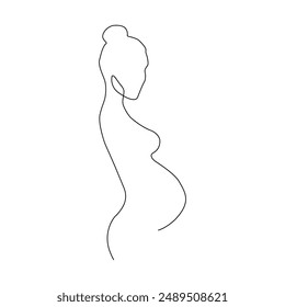 Minimalist drawing of a pregnant woman on a white background.