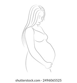 Minimalist drawing of a pregnant woman on a white background.