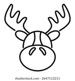 Minimalist drawing of a reindeer face with big antlers, ideal for children's books or christmas projects