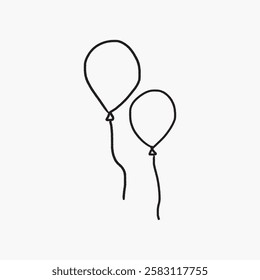Minimalist drawing of two balloons, simple balloon sketch, black line art. Balloon illustration, two balloons floating, minimalist art, black line design. Line art illustration vector.