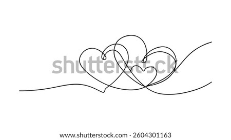 A minimalist drawing of two intertwined hearts, created with a single continuous line. Its a simple, elegant design, perfect for Valentines Day or romantic occasions.