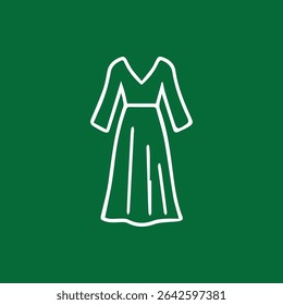 Minimalist dress icon on green background. Perfect for fashion design, clothing apps, and style guides with a touch of elegance and simplicity.