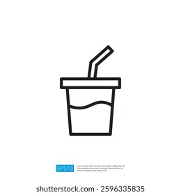 Minimalist Drink Cup Icon with Straw and Liquid Representation Isolated on White Background