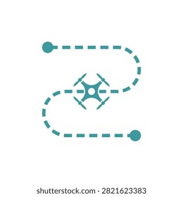 Minimalist drone flight path icon for aerial navigation and mapping. Vector illustration.