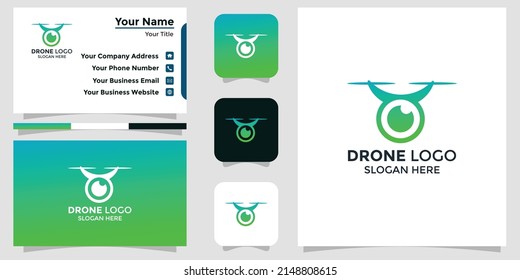 diseño minimalista del logotipo de drone y plantilla de tarjeta de marca