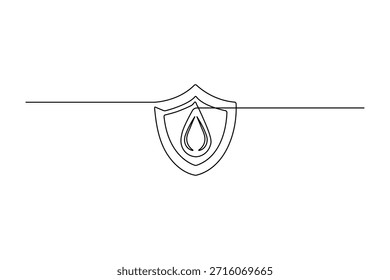 Arte de línea continua de escudo de gotitas minimalista dentro