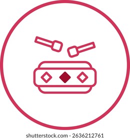 Minimalist drum icon design featuring sticks and vibrant pink color scheme for percussion