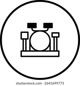 Minimalist drum kit icon illustration set against a white background with a black border