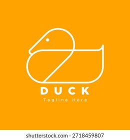 Diseño minimalista del logotipo del pato usando trazos monolíticos blancos limpios. Icono moderno de la silueta del pájaro con un fondo anaranjado profesional, perfecto para la marca, la identidad de la granja, o los símbolos animales creativos.
