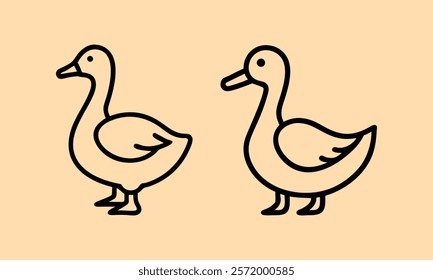 Minimalist duck outline illustrations on beige, Simple outline illustrations of two ducks with clean, minimalist designs on a beige background, ideal for modern creative projects. 