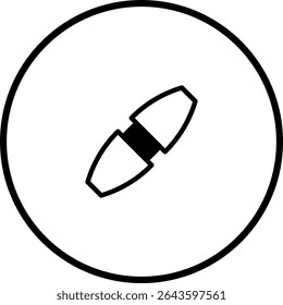 Minimalist dumbbell icon within a circle, fitness and exercise gear symbol