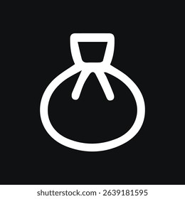 A minimalist dumpling icon in white on a black background simple and clean food illustration for design and branding projects