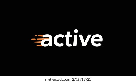 Um logotipo minimalista e dinâmico com a palavra "ative" em letras brancas em negrito. O 'a' é adornado com linhas de velocidade laranja, sugerindo movimento e