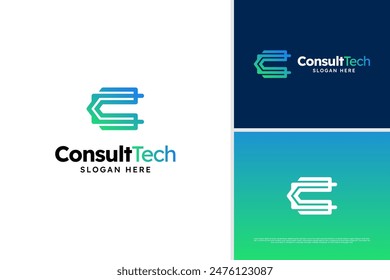 Minimalist E letter line consulting technology logo design concept, accounting tech logo template