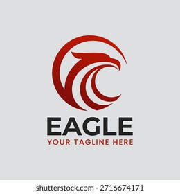 Minimalist eagle head logo with abstract geometric curves inside a bold circular emblem. Flat vector icon style, clean modern branding, strong negative space, suitable for corporate identity.