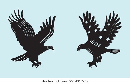 Minimalist Eagle Silhouette Set with Elegant Wing Details for Logos and Graphic Designs