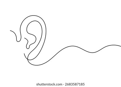 Minimalist ear design in continuous one line drawing isolate outline abstract vector illustration