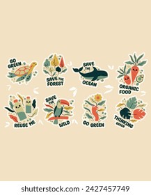 Minimalist Earth Day And Oceans Day Vectors For Ecology Recycle And Renewable Green Icons