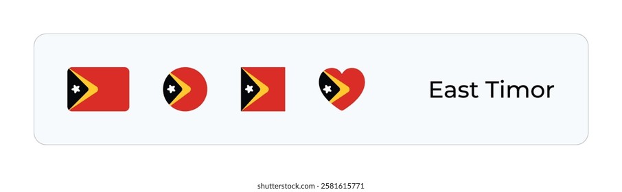 Minimalist East Timor Flag Icons. Rectangular, Square, Circular, Heart Designs for UI-UX, Web and Print