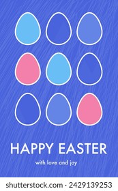 Minimalist Easter background with colourful eggs. Design of a greeting card. Vector illustration