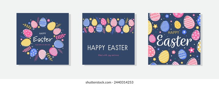 Minimalist Easter background with eggs. A set of Easter cards. Vector illustration