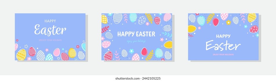 Minimalist Easter background with eggs. A set of Easter cards. Vector illustration