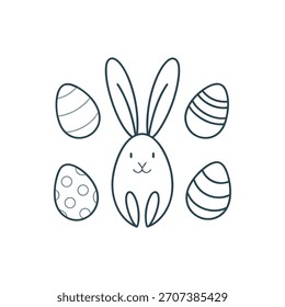 Minimalist Easter Bunny and Eggs Line Art Illustration