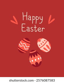Minimalist Easter card with painted eggs with ornaments. Easter poster, banner