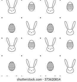 Minimalist easter pattern with bunnies and eggs.Vector background.Perfect for wrapping paper.