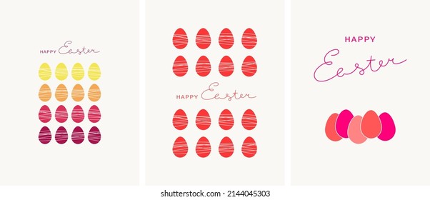 Minimalist easter postcards set. Vector Illustration. Lettering composicion and easter eggs. Perfect for printing holiday postcard.