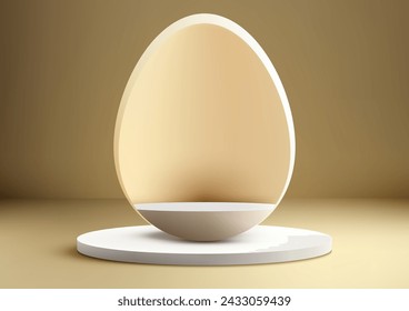 Minimalist Easter scene showcases a single egg on a pedestal, ideal for highlighting your product or design. Vector illustration
