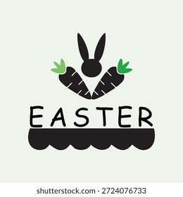 Diseño minimalista de tipografía de Pascua con silueta de conejo y diseño de ilustración de zanahoria