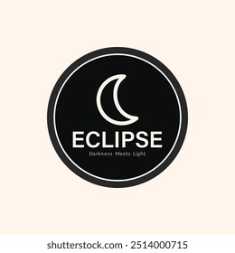 Logotipo Eclipse minimalista com Crescente Lunar e Design de Contraste Negrito