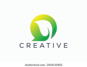 Minimalist eco leaf chat logo design vector template. Creative modern nature chat logo