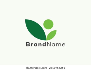 Minimalist eco man logo design template. Modern style leaf man logo